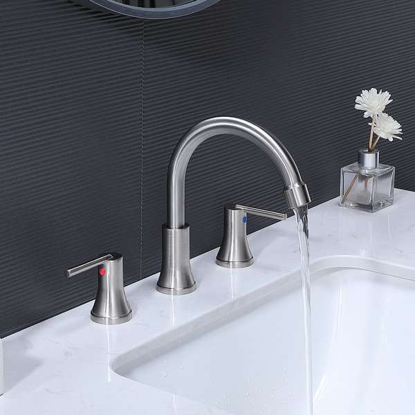 Hotis Brushed Nickel Widespread Bathroom Faucet with Supply Lines Wayfair